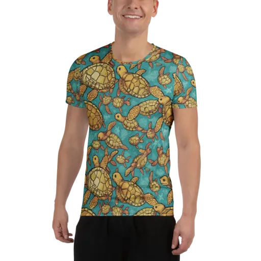 Tidal Tortoises on a Men's Athletic T-Shirt