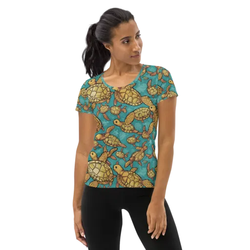 Tidal Tortoises on a Women's Athletic T-Shirt