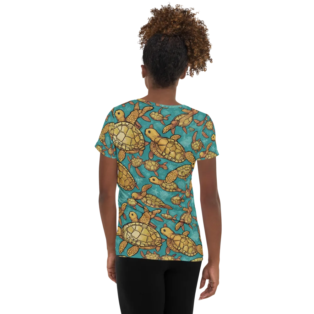 Tidal Tortoises on Women's Athletic T-Shirt — Back