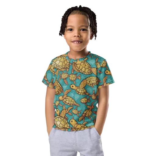 Tidal Tortoises on a Kids Crew Neck T-Shirt
