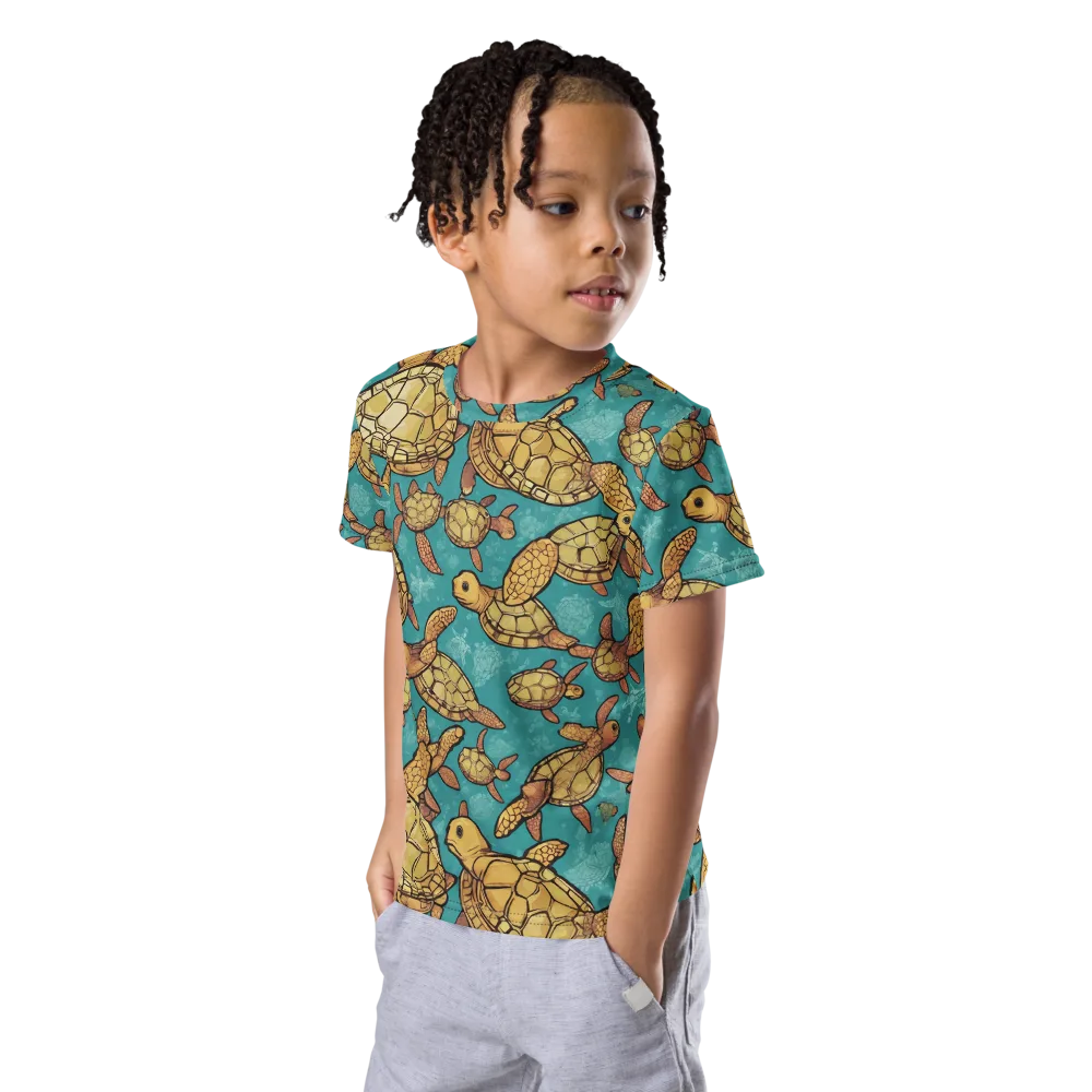 Tidal Tortoises on Kids Crew Neck T-Shirt — Left Front