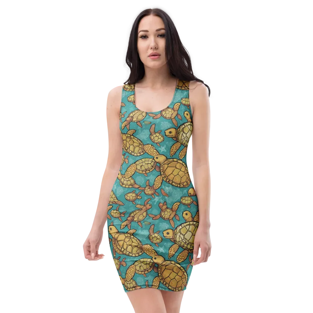 Tidal Tortoises on Bodycon Dress — Front