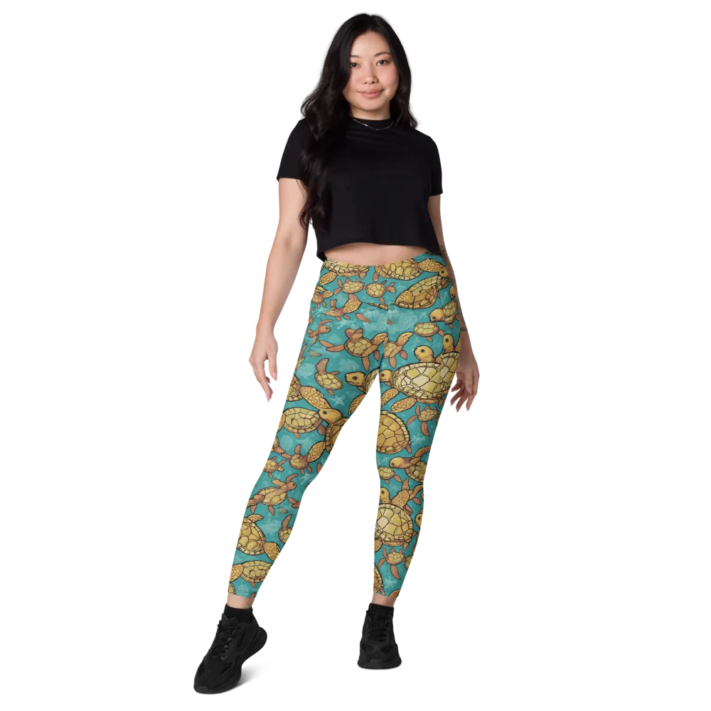 Tidal Tortoises on Leggings with Pockets — Front