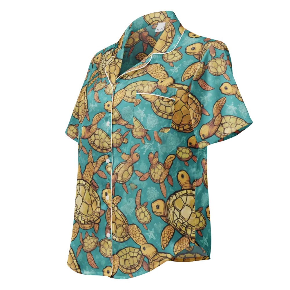 Tidal Tortoises on Women's Short Sleeve Pajama Top — Left Front