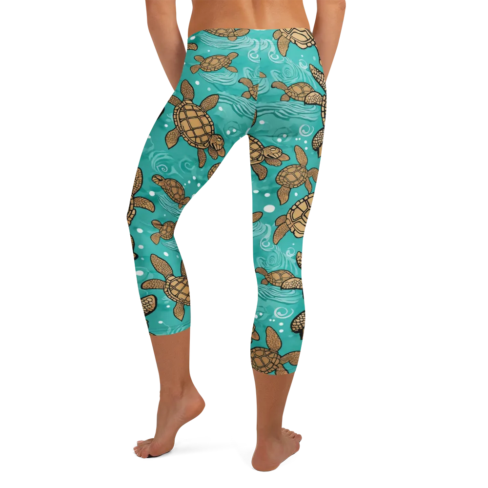 Turtle Tide on Capri Leggings — Back