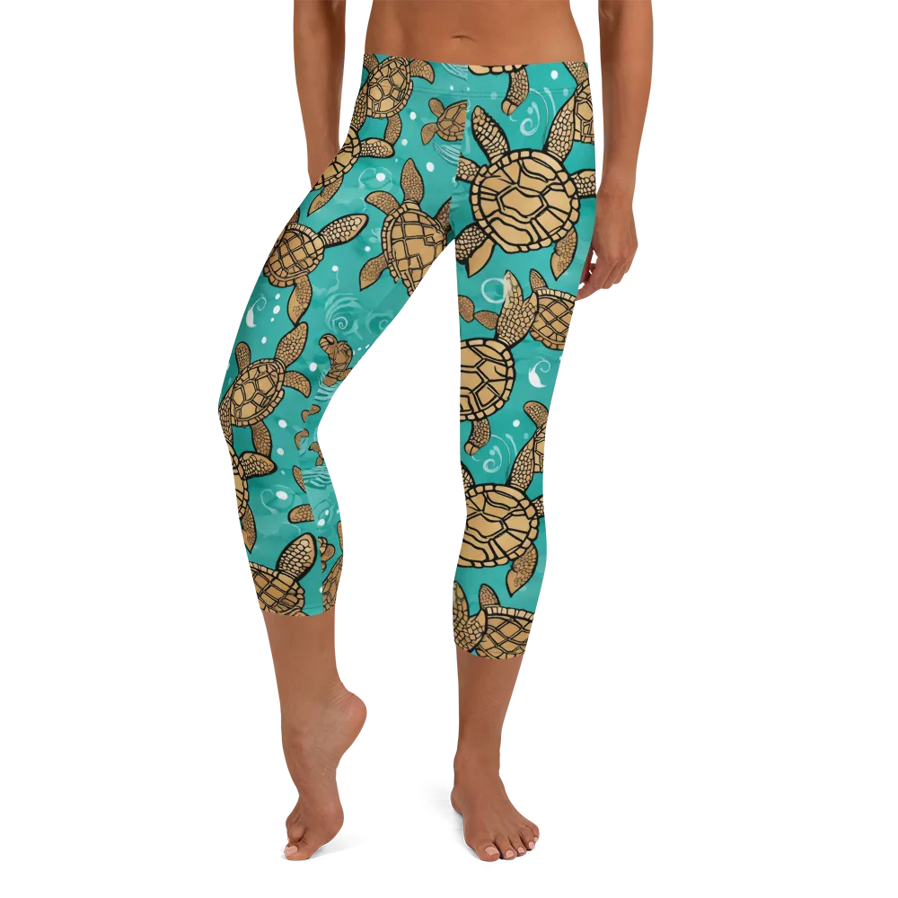 Turtle Tide on Capri Leggings — Front