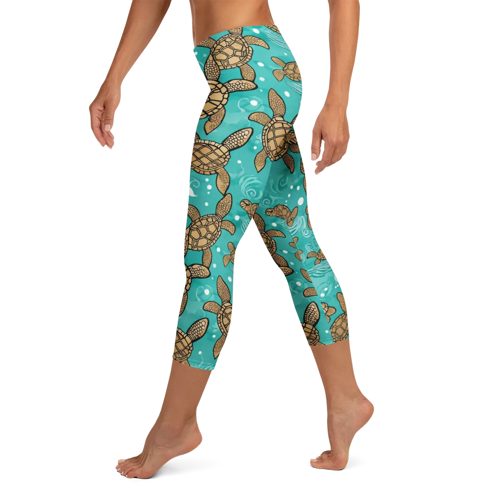 Turtle Tide on Capri Leggings — Left
