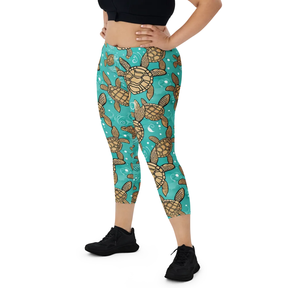 Turtle Tide on Capri Leggings — Front
