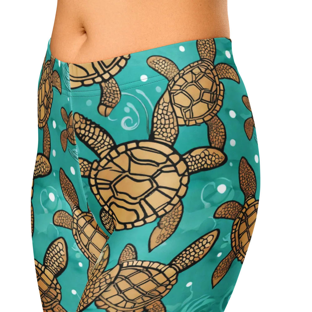 Turtle Tide on Capri Leggings — Zoomed-in