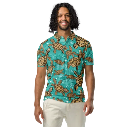 Turtle Tide on a Men's Slim Fit Polo Shirt