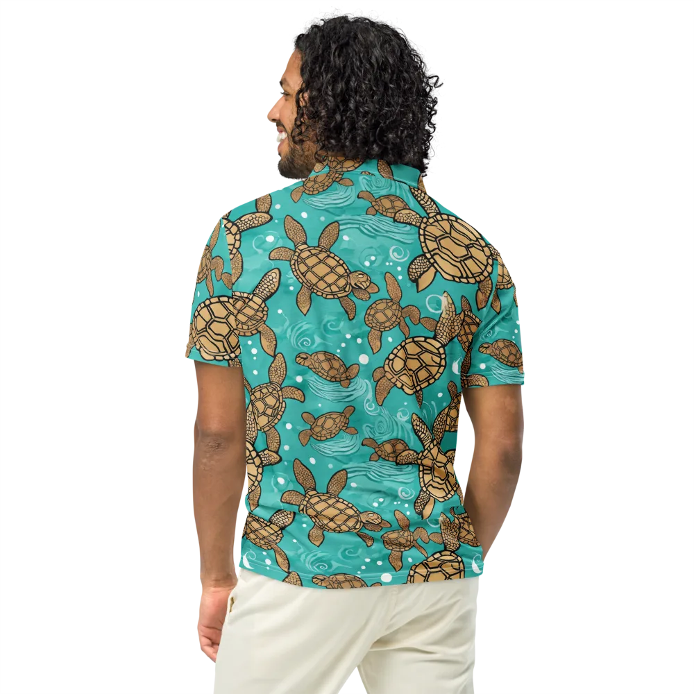 Turtle Tide on Men's Slim Fit Polo Shirt — Back