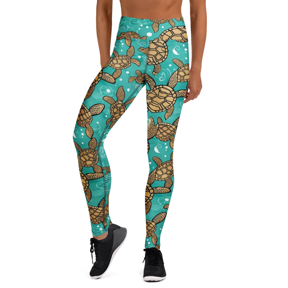 Turtle Tide on Yoga Leggings — Front