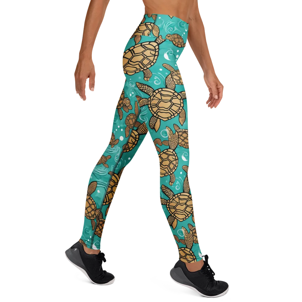 Turtle Tide on Yoga Leggings — Right