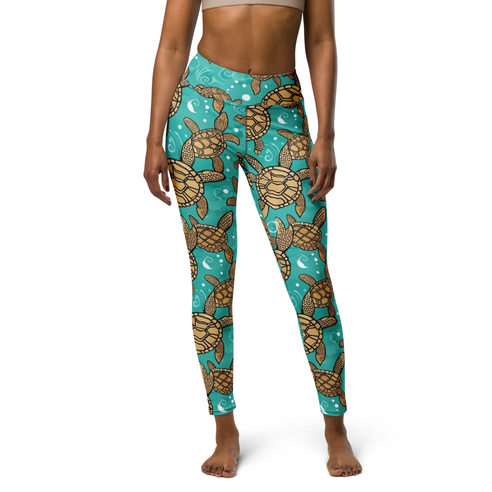 Turtle Tide on Yoga Leggings — Front