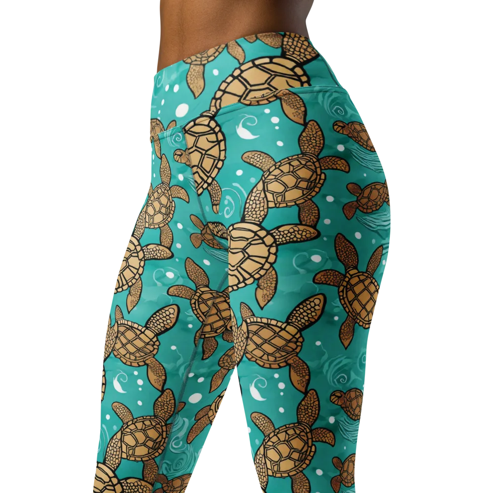 Turtle Tide on Yoga Leggings — Left Front