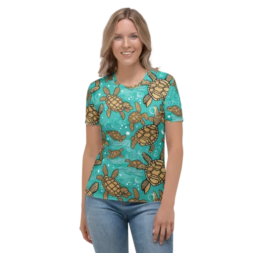 Turtle Tide on a Women's Crew Neck T-Shirt