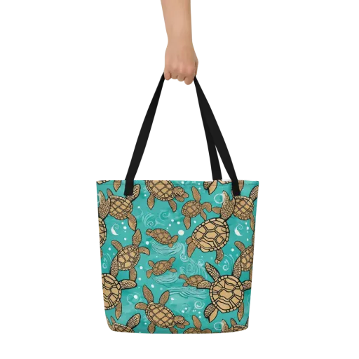 Turtle Tide on a Large Tote Bag W/ Pocket