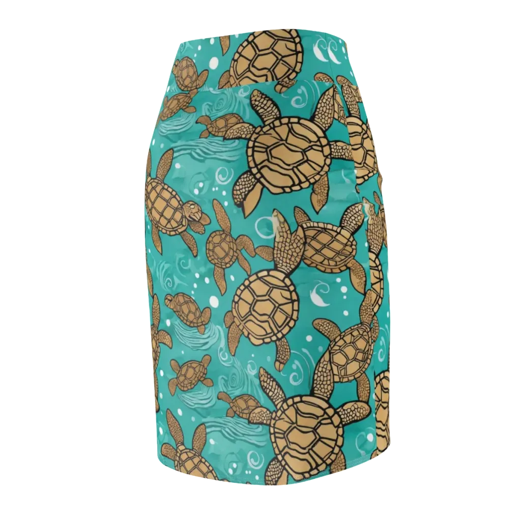 Turtle Tide on Pencil Skirt — Back Side