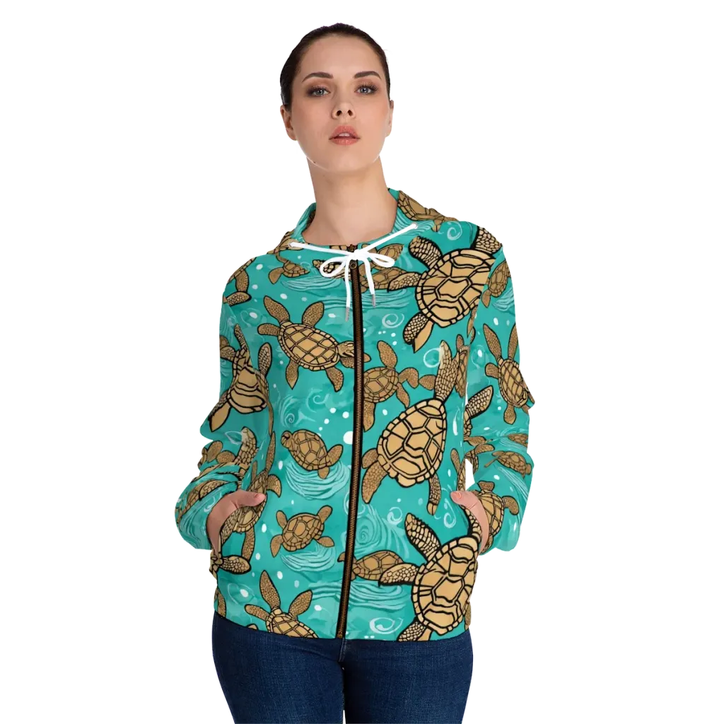 Turtle Tide on Women's Full-Zip Hoodie — Front On Person