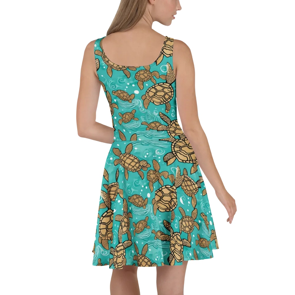 Turtle Tide on Skater Dress — Back