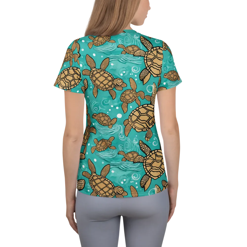 Turtle Tide on Women's Athletic T-Shirt — Back