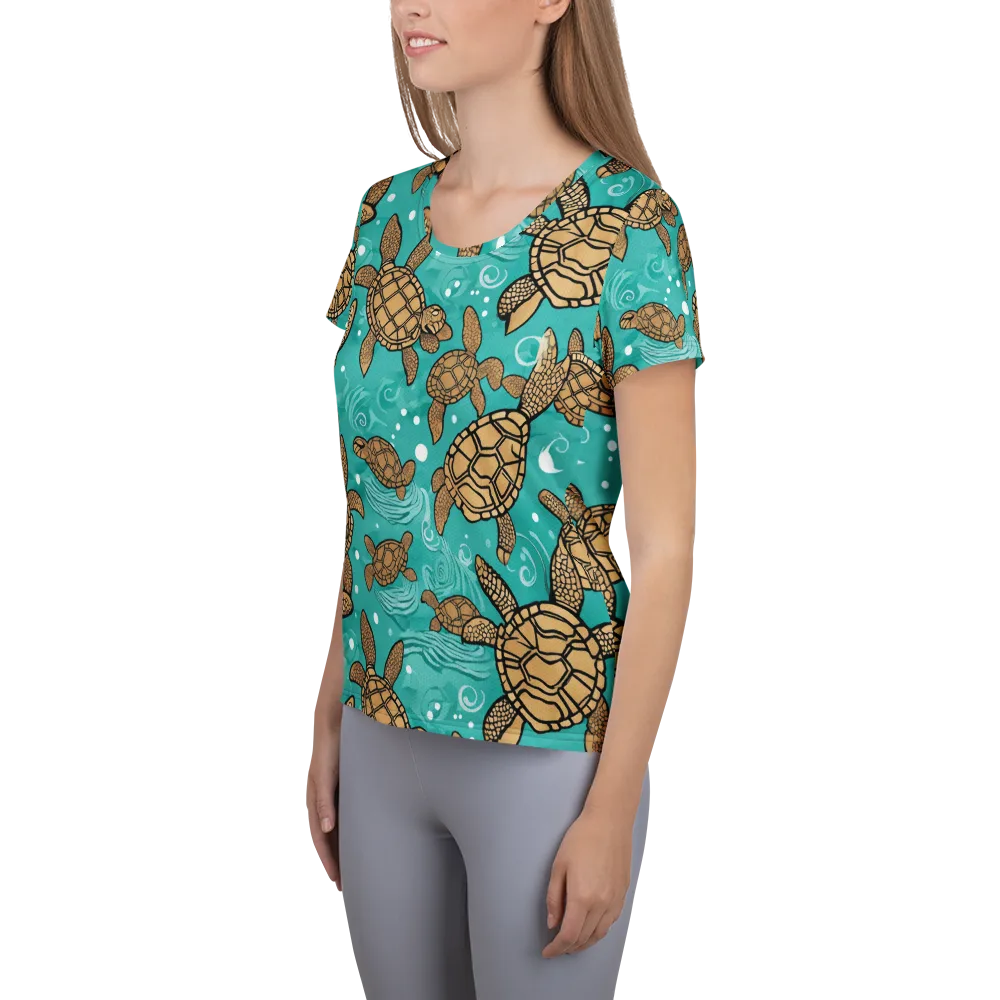 Turtle Tide on Women's Athletic T-Shirt — Left