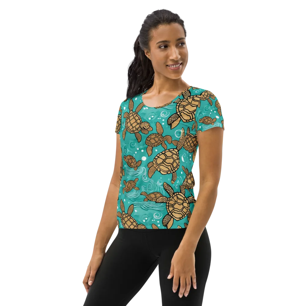 Turtle Tide on Women's Athletic T-Shirt — Left