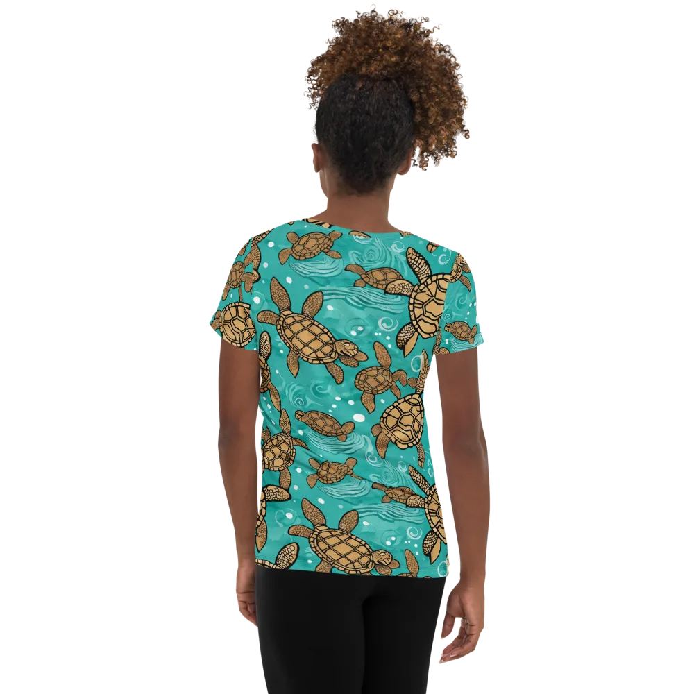 Turtle Tide on Women's Athletic T-Shirt — Back