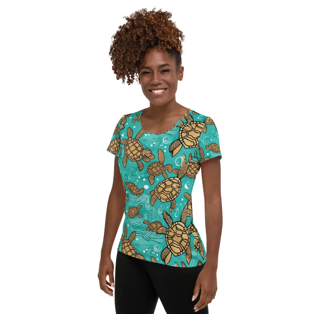 Turtle Tide on Women's Athletic T-Shirt — Left
