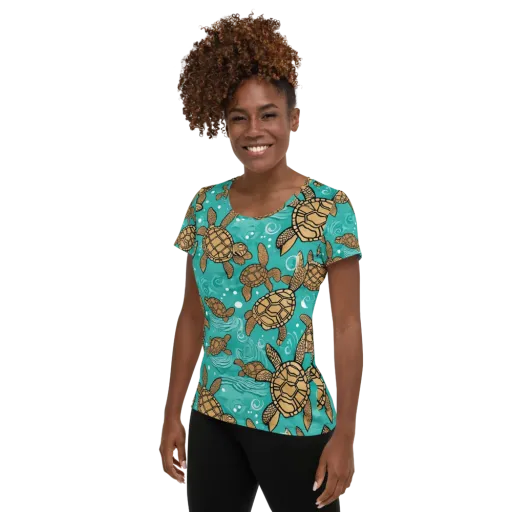 Turtle Tide on a Women's Athletic T-Shirt