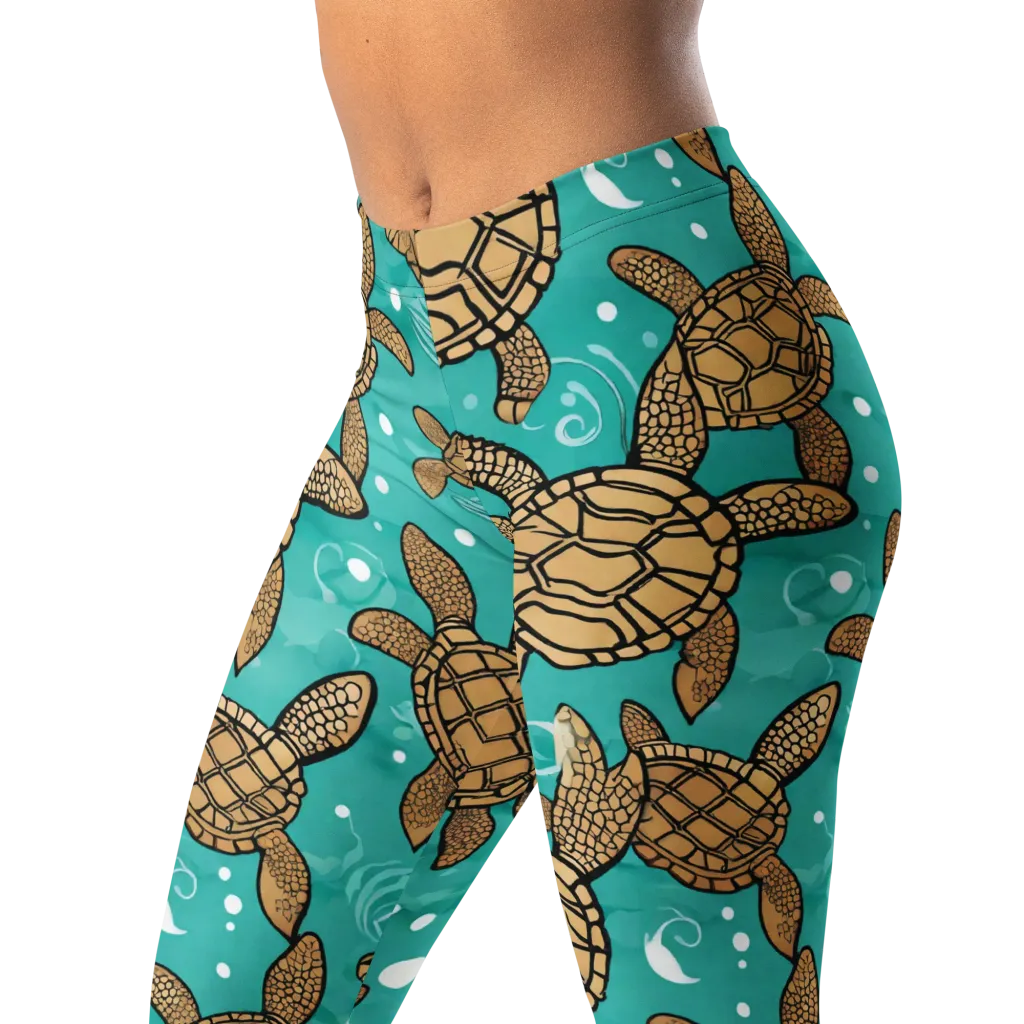 Turtle Tide on Leggings — Left Front