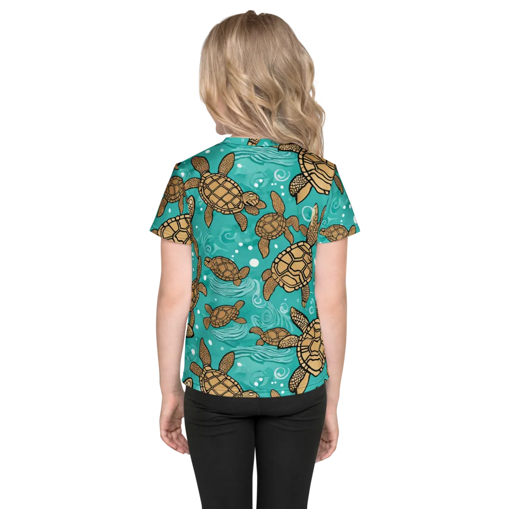 Turtle Tide on Kids Crew Neck T-Shirt — Back