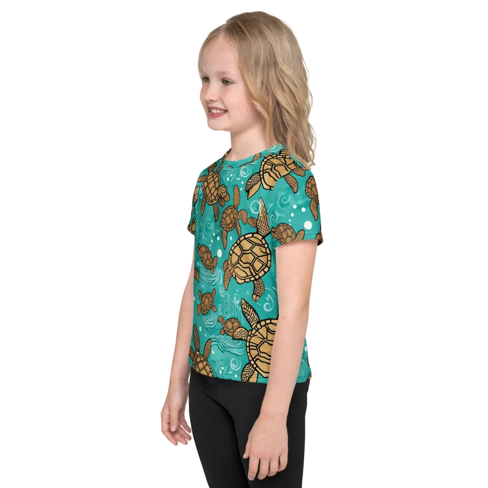 Turtle Tide on Kids Crew Neck T-Shirt — Left