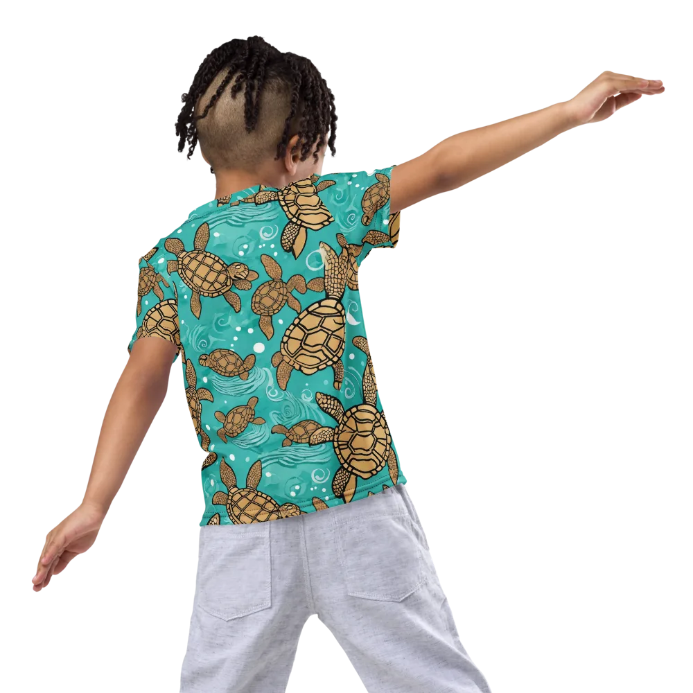 Turtle Tide on Kids Crew Neck T-Shirt — Back