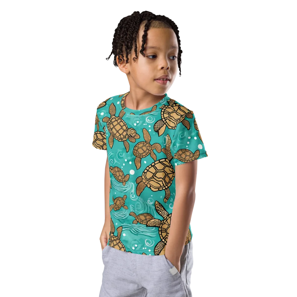 Turtle Tide on Kids Crew Neck T-Shirt — Left Front