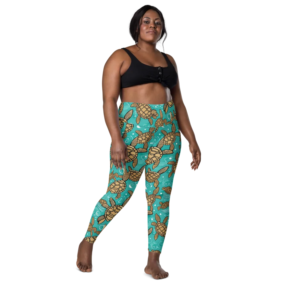 Turtle Tide on Leggings with Pockets — Front