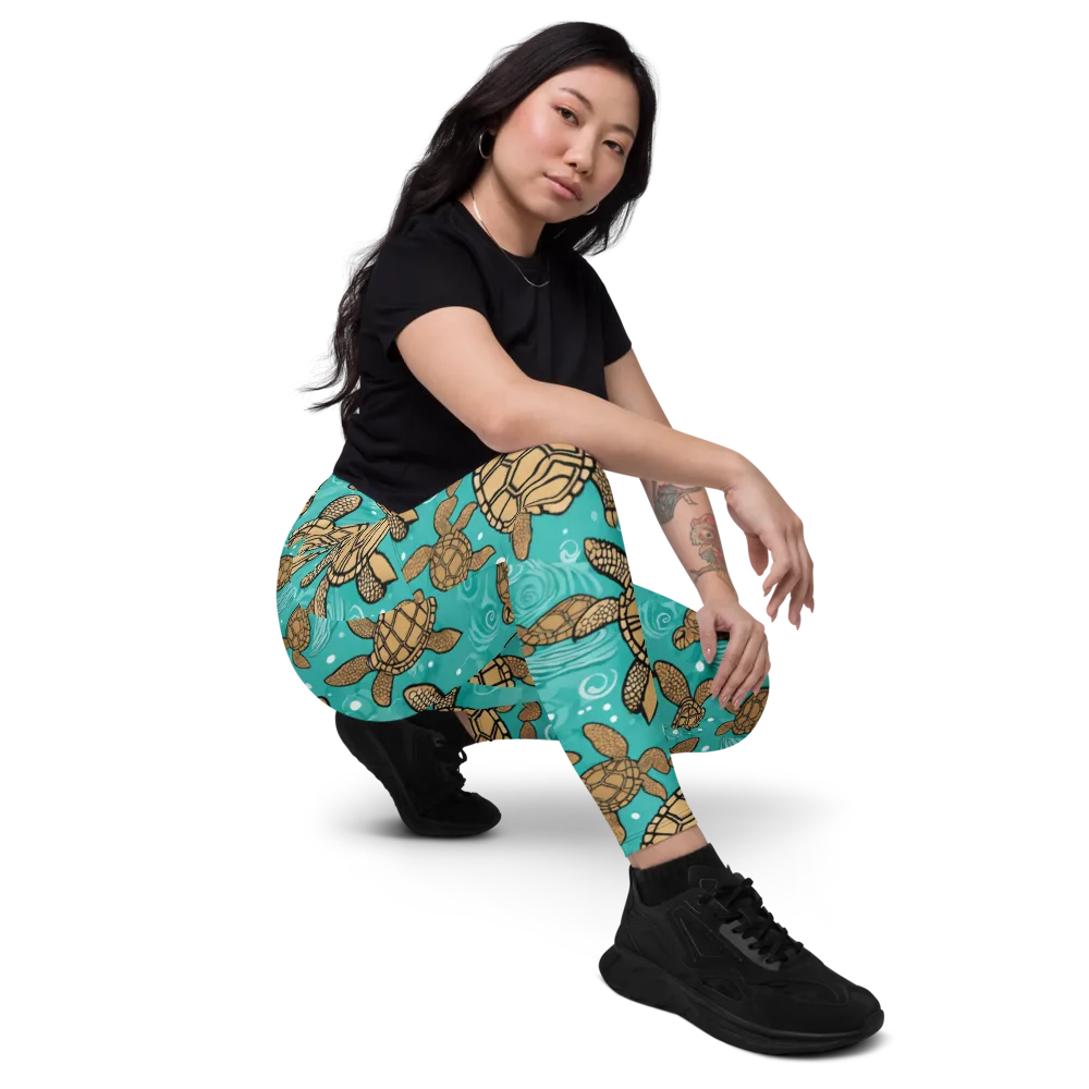 Turtle Tide on Leggings with Pockets — Right Front