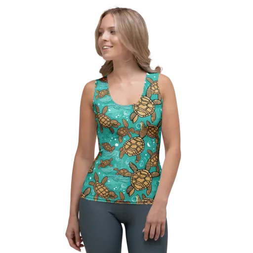 Turtle Tide on a Women's Tank Top