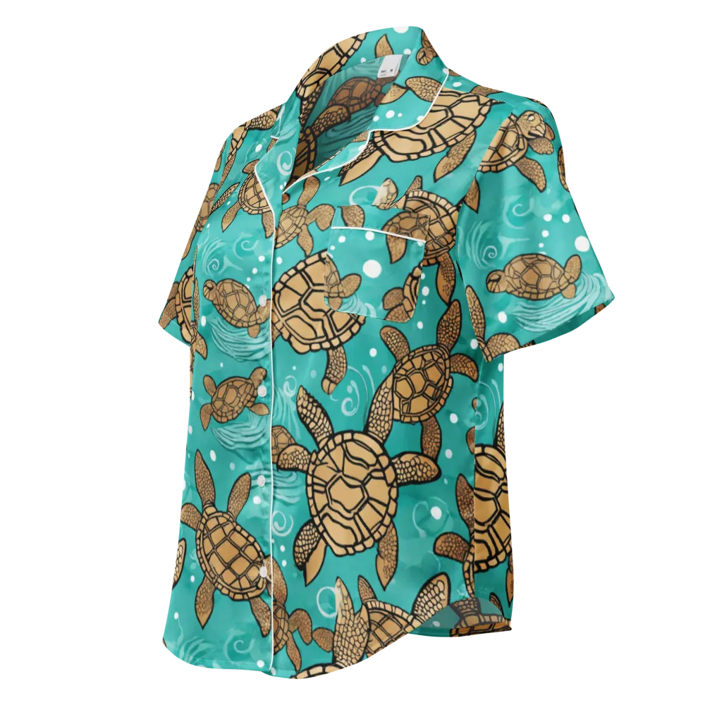 Turtle Tide on Women's Short Sleeve Pajama Top — Left Front