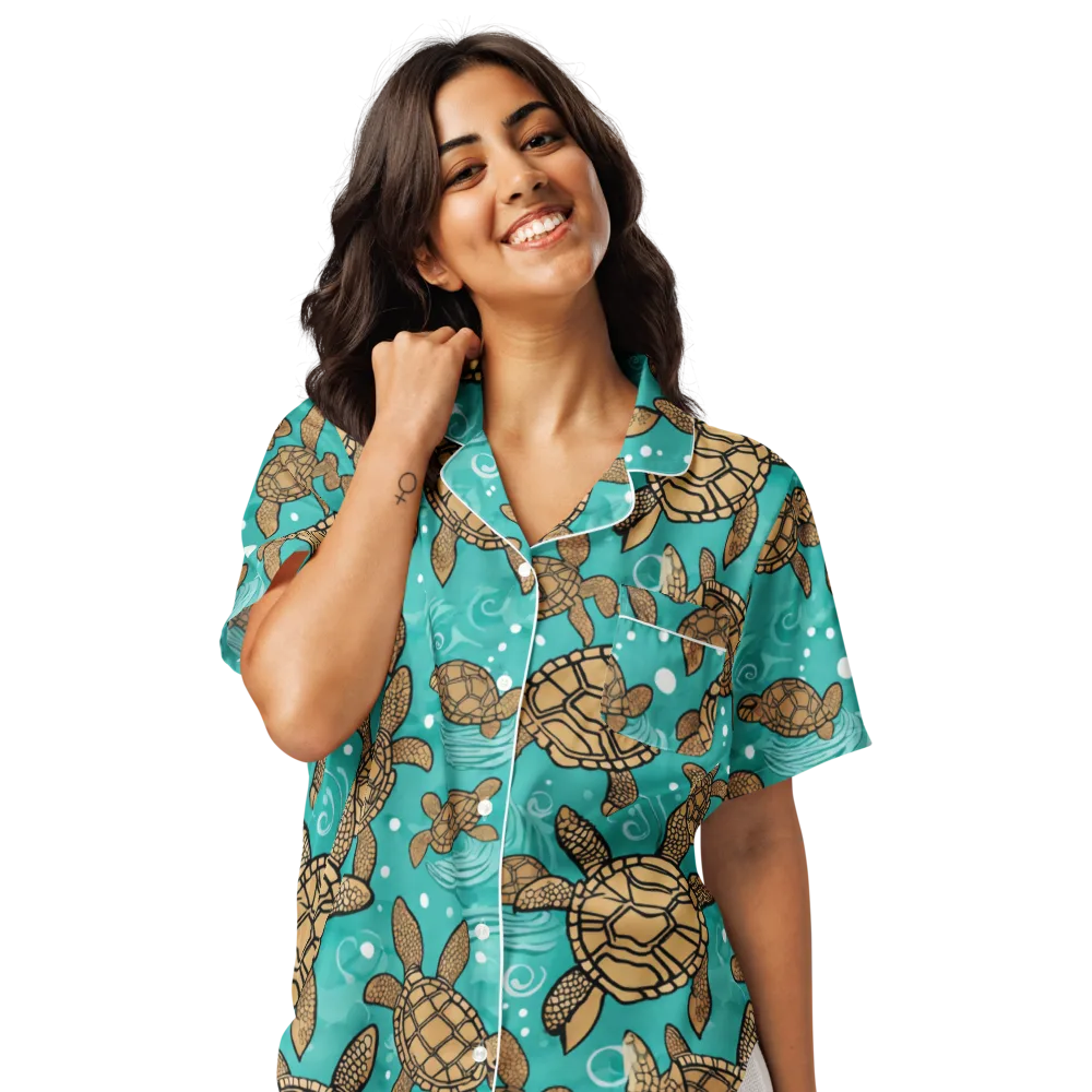 Turtle Tide on Women's Short Sleeve Pajama Top — Front