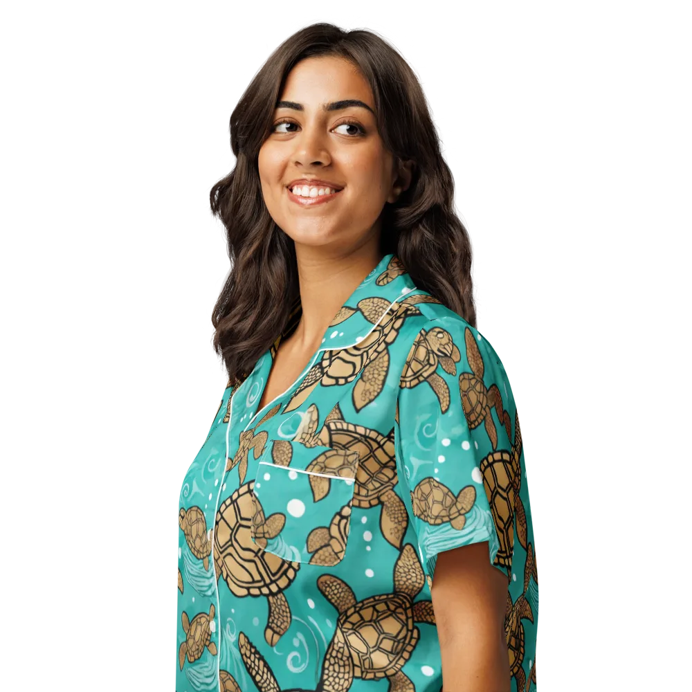 Turtle Tide on Women's Short Sleeve Pajama Top — Left Front