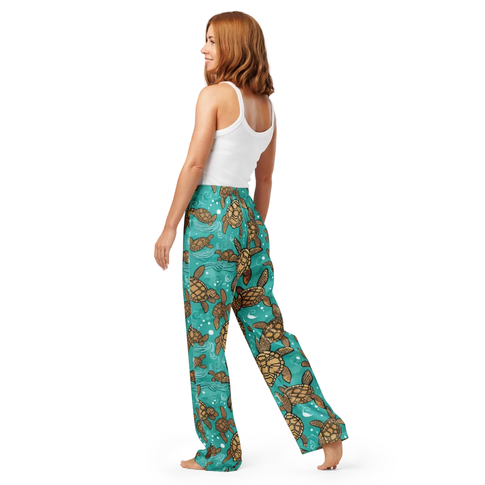 Turtle Tide on Women's Pajama Pants — Back