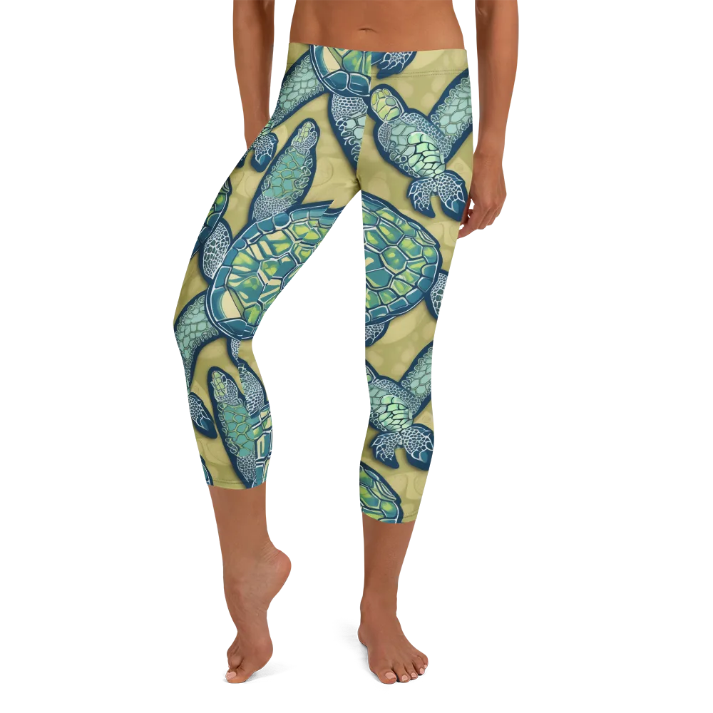 Sea Glass Tortoises on Capri Leggings — Front
