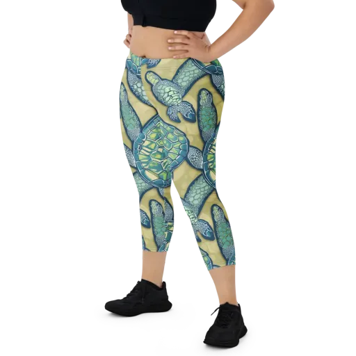 Sea Glass Tortoises on a Capri Leggings
