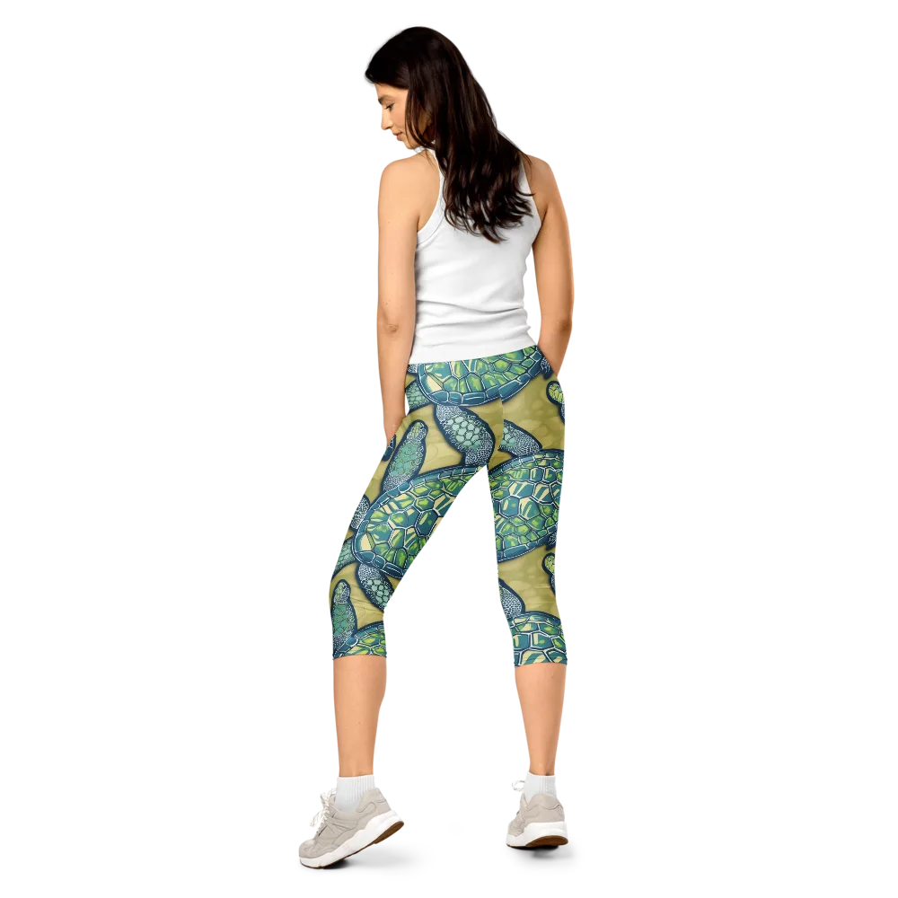 Sea Glass Tortoises on Capri Leggings — Back