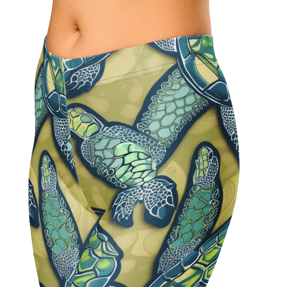 Sea Glass Tortoises on Capri Leggings — Zoomed-in