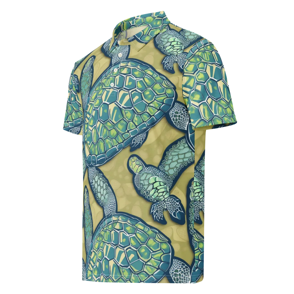 Sea Glass Tortoises on Men's Slim Fit Polo Shirt — Left Front