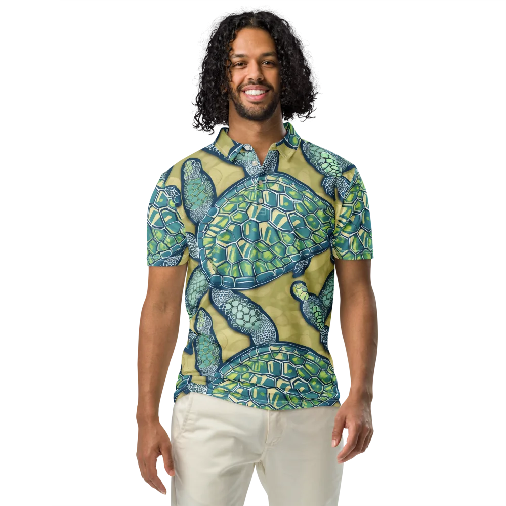 Sea Glass Tortoises on Men's Slim Fit Polo Shirt — Front