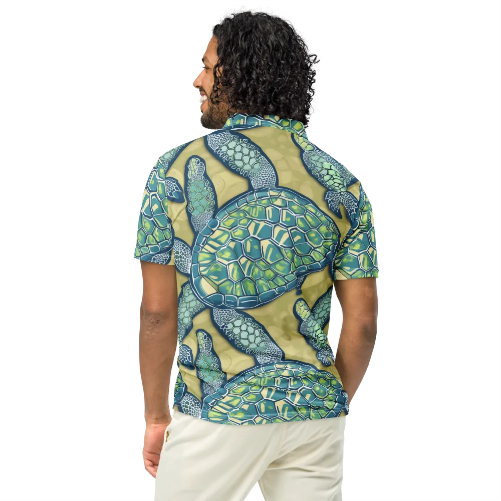 Sea Glass Tortoises on Men's Slim Fit Polo Shirt — Back