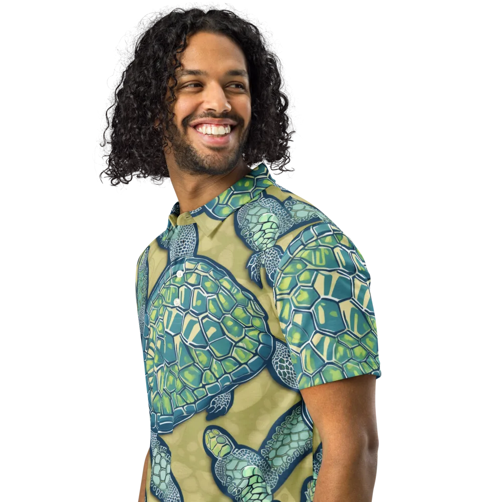 Sea Glass Tortoises on Men's Slim Fit Polo Shirt — Left Front
